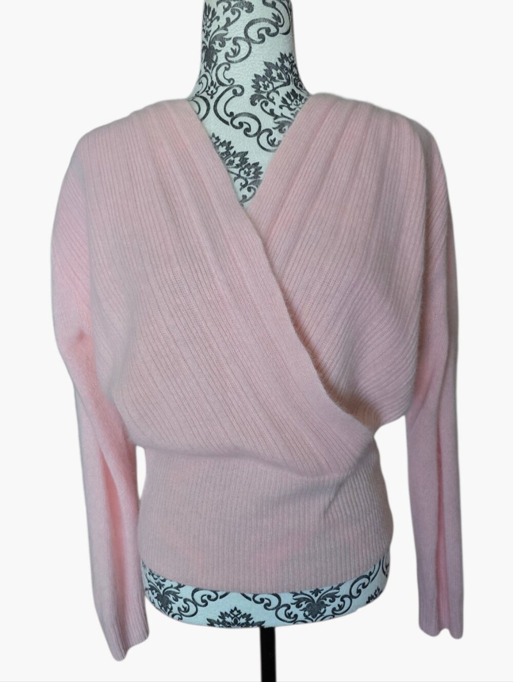 Vintage 80s Jeremy Scott Surplice Wrap Crossover Front Peach Sweater